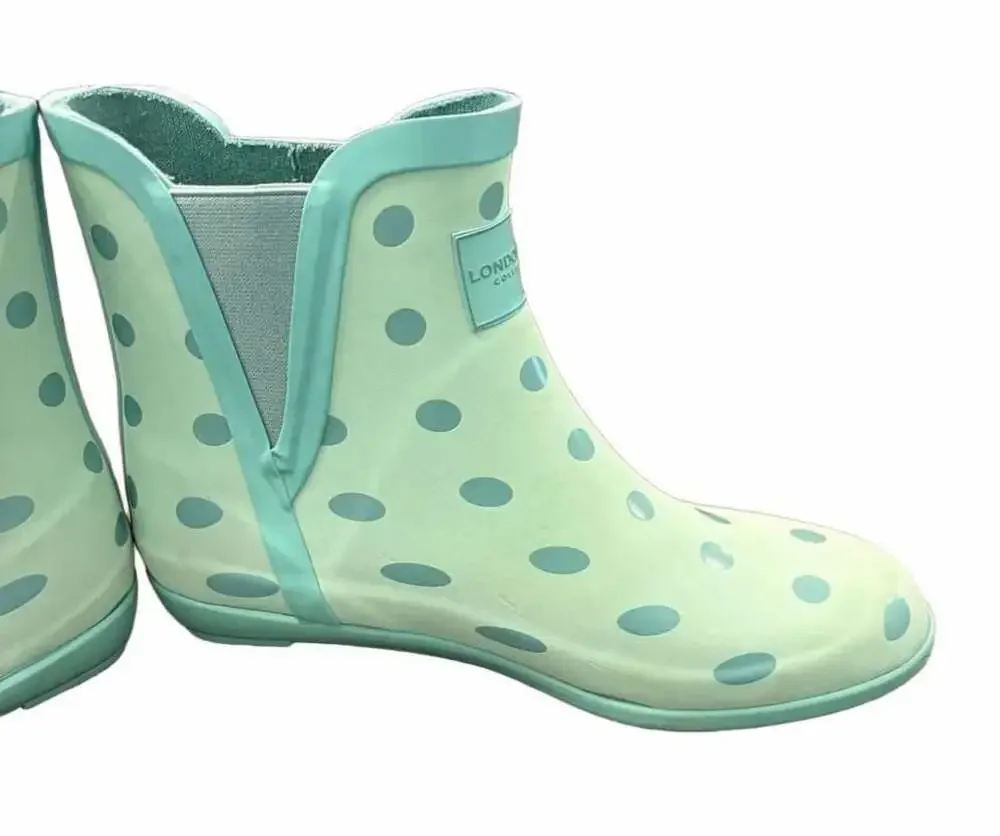 London Fog Piccadilly Rain Boots Mint Green Polka Dot Size 8M